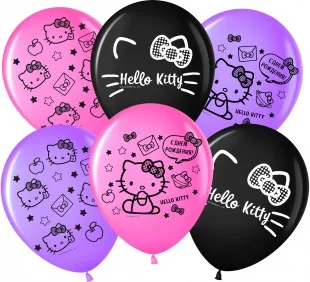ВВ 12''/30 см Hello Kitty, С Днем Рождения!, Ассорти, пастель, 2 ст, 25 шт. (Малайзия)