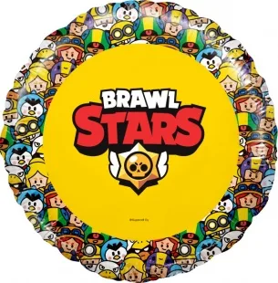 Р 18"46см  Круг, Brawl Stars, Герои, дизайн №2, Желтый, 1 шт. в упак. (Россия)