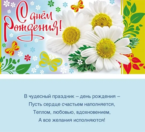 Конверт С Днем рождения! ромашки и бабочки (10 шт.)