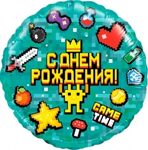 F 18"/46см Круг Game Time, Пиксели, 1 шт. в упак. (Китай)
