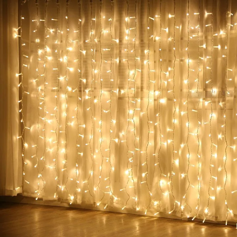 Светодиодная гирлянда, Занавес 300 Led, 8 режимов, IP14, 3*3 м. Теплый белый, 1 шт.