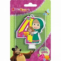 Свеча цифра "4" Маша и Медведь, 8 см/ 1 шт.