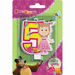 Свеча цифра "5" Маша и Медведь, 8 см/ 1 шт.