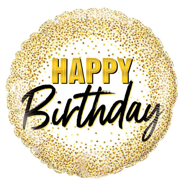 К 18"/46см. Круг Happy birthday! Золотое конфетти/1 шт./(Китай)