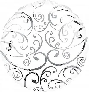 А 18"/46см Круг Белый Филигрань / Silver Swirls /1 шт./ (США)