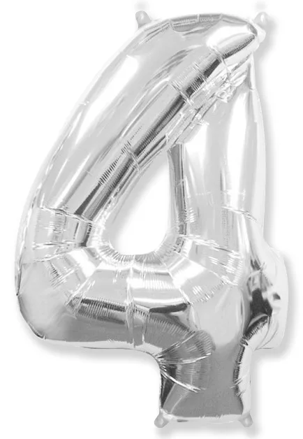 И 40"/102см Цифра "4", Серебро, / 1 шт (Испания)