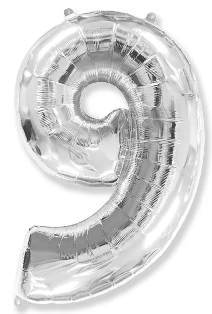 И 40"/102см Цифра "9", Серебро, / 1 шт (Испания)