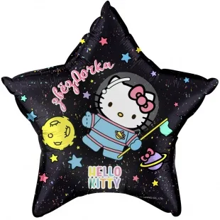 F 22"/56см  Звезда, Hello Kitty, Космонавт, Черный, 1 шт. в упак. (Китай)