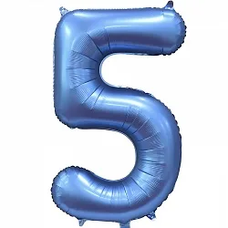 F 34"/86см Цифра "5" , Синий, Сатин, в упаковке, 1 шт. (Китай)