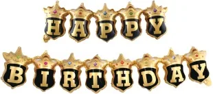 F 39"/99см Короны, Happy Birthday, Черный/Золото, 1 шт. в упак. (Китай)