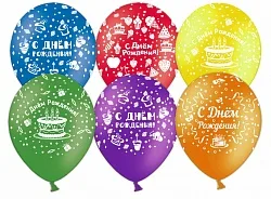 К 12"/30см С Днем Рождения! Пирожные, Пастель, Ассорти, 5 ст./100 шт. (Китай)