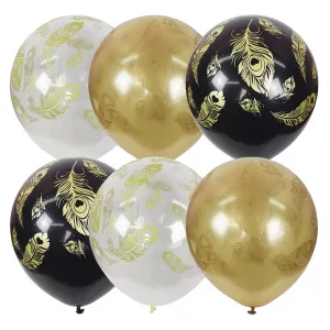 М 12"/30см Перо павлина,BLACK&GOLD&TRANSPARENT / 25 шт./ (Мексика)