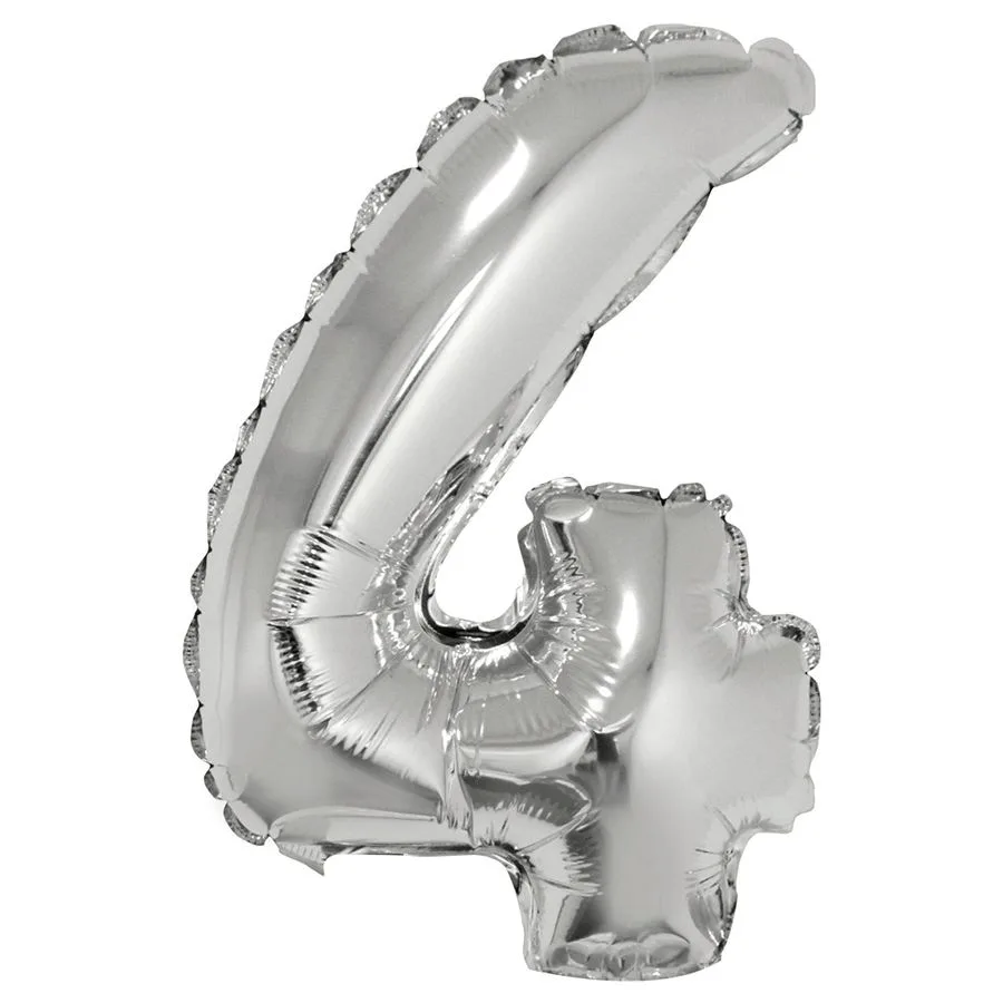 К 16" Цифра "4" Серебро в упаковке/1 шт./(Китай)