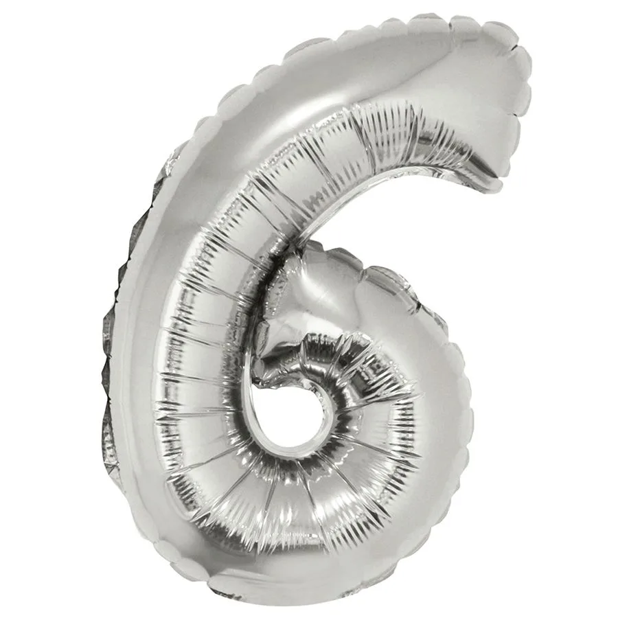К 16" Цифра "6" Серебро в упаковке/1 шт./(Китай)