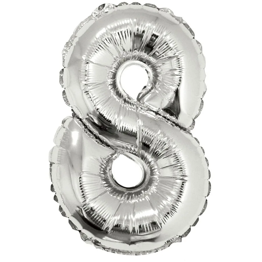 К 16" Цифра "8" Серебро в упаковке/1 шт./(Китай)