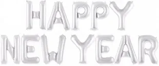 F Набор шаров-букв (16''/41 см) Мини-Надпись "Happy New Year", Серебро, 1 шт. в упак. / Китай