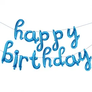 F 17"/43см  Надпись  "Happy Birthday, Голубой, 1 шт. / Китай